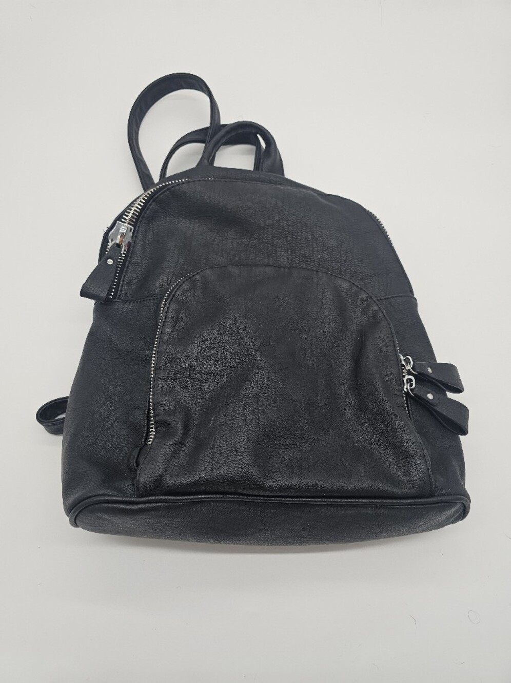 Madison West Black Leather Backpack with Front Zip Pocket